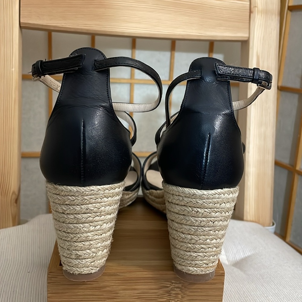 L.K. Bennett Black Leather Nellie Peep Toe Espadrille Wedge Heel EU 37.5 /US 7 - Picture 8 of 16